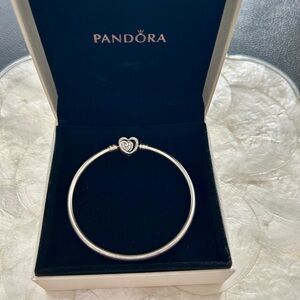 Pandora Silver Bangle with Heart Clasp